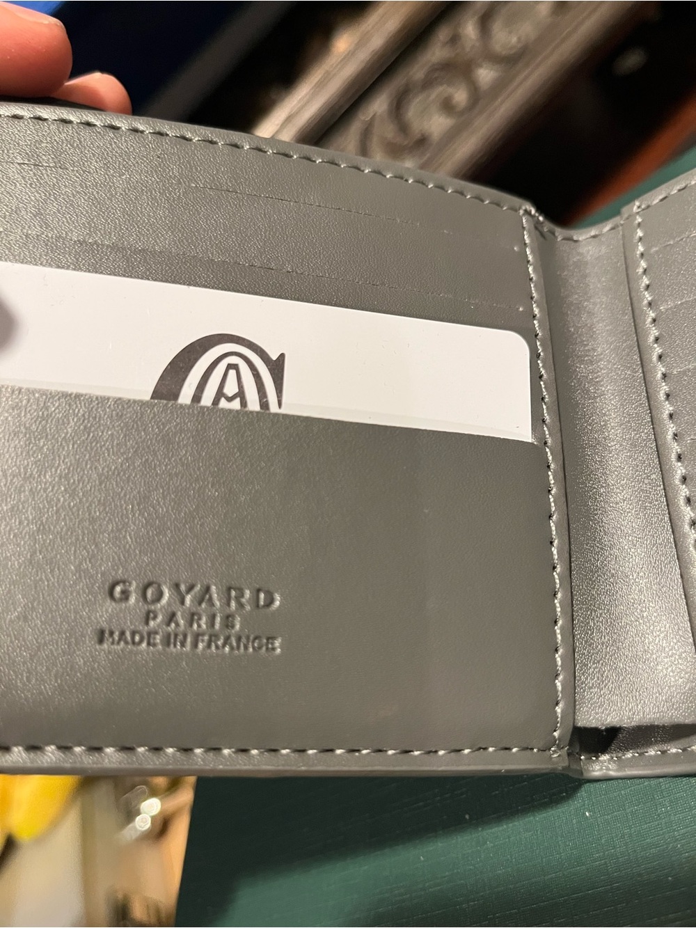 Gray Leather Card Wallet with Embossed Logo - Picture 2 of 5